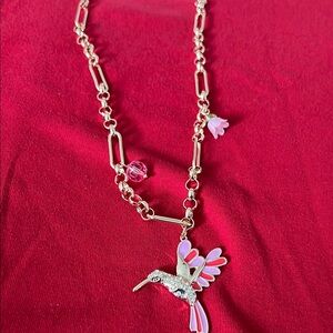 Silver and Pink Hummingbird Necklace